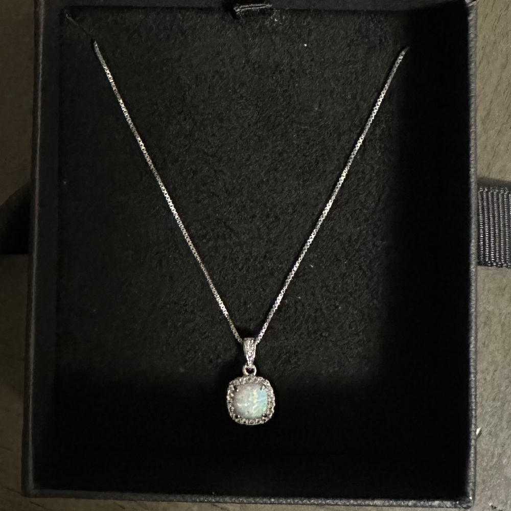 Opal and Sapphire October Birthstone Necklace Sterling Silver